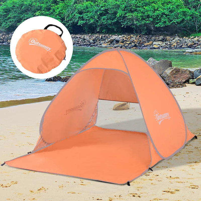 Beach Tent Instant Camping Pop up Tent Sun Shade Shelter, Orange Outsunny