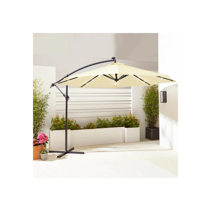 Neo 3M Cream Outdoor Freestanding Parasol with LED Lights