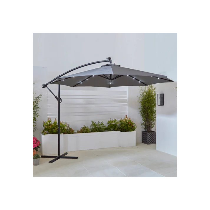 Neo 3M Grey Outdoor Freestanding Parasol with Led Lights