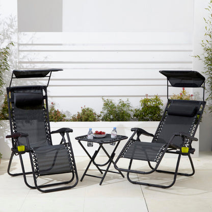 Neo Black Folding Zero Gravity Garden Chairs and Table Set