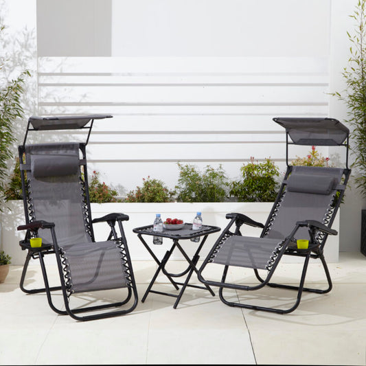 Neo Grey Folding Portable Zero Gravity Chairs and Table Set