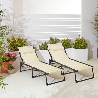 Neo Pair of Cream Outdoor Garden Folding Sun Loungers