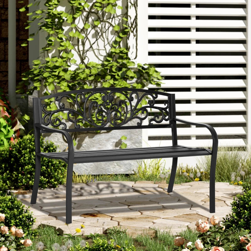 2-Seater Garden Bench, Steel-Black