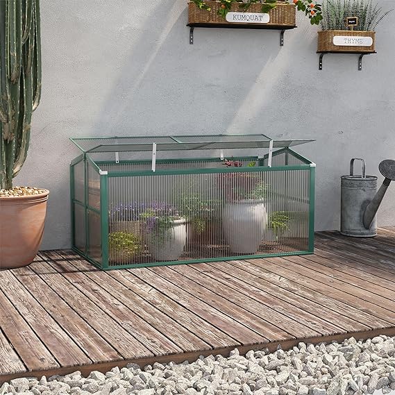 Outsunny Aluminium Cold Frame Greenhouse Planter with Openable Top 130x70x61cm