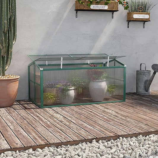 Outsunny Aluminium Cold Frame Greenhouse Planter with Openable Top 130x70x61cm