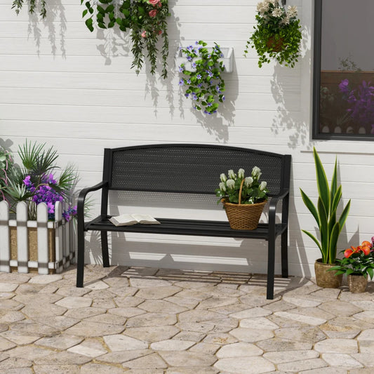 2 Person Garden Bench, Steel-Black