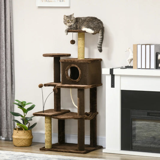 PawHut Cat Tree for Indoor Cats, Modern Cat Tower with Scratching Posts, House