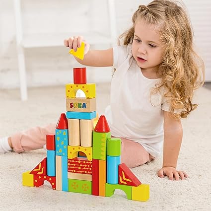 SOKA 100 pcs Wooden Building Blocks Shape Bricks Construction Toy 12 Months+