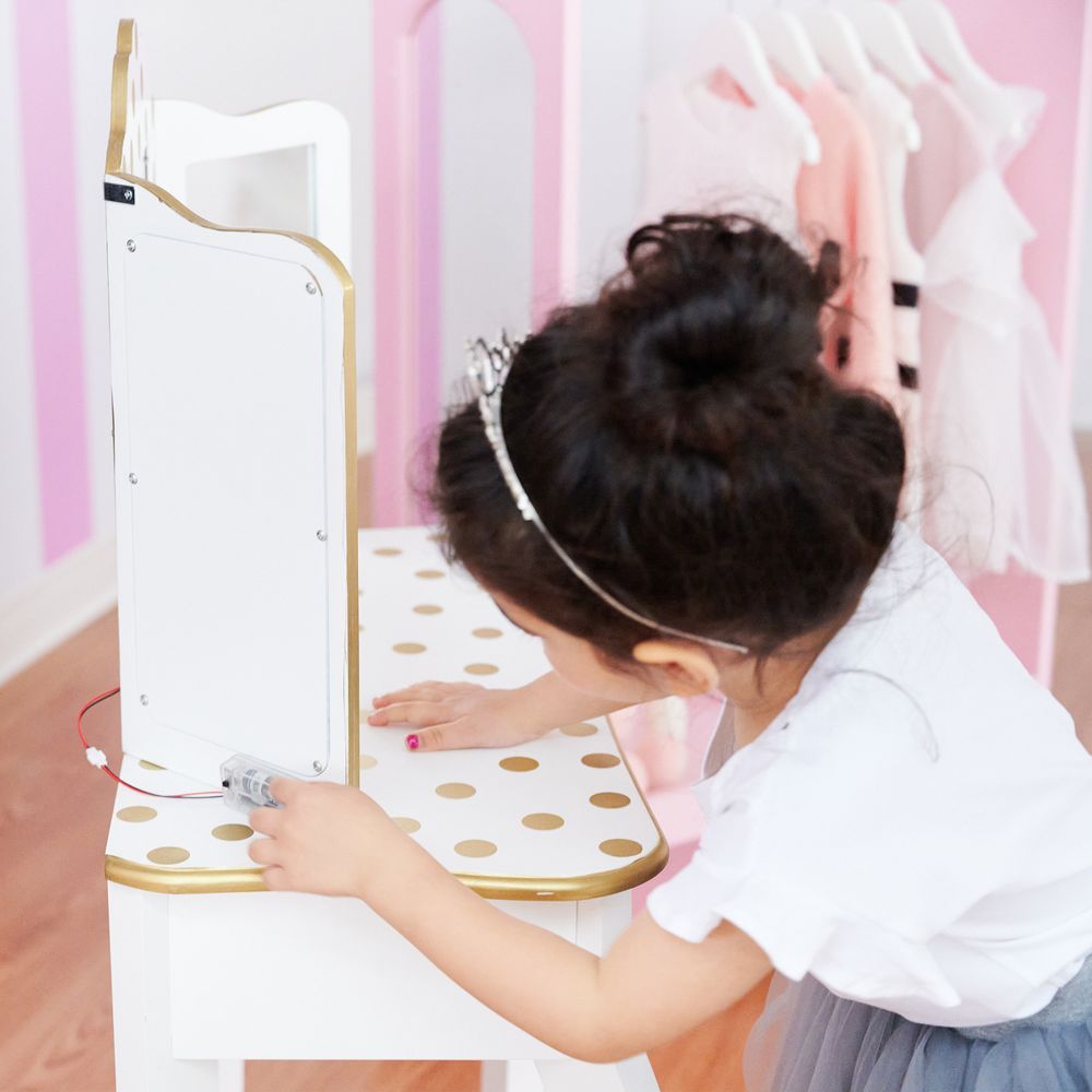 Fantasy Fields Wooden Play Vanity Set With Mirror & Lights White/Gold TD-11670ML