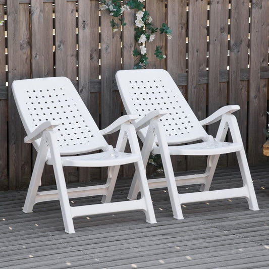 2 Folding Dining Chairs with 4-Position Backrest, Reclining Armchairs White