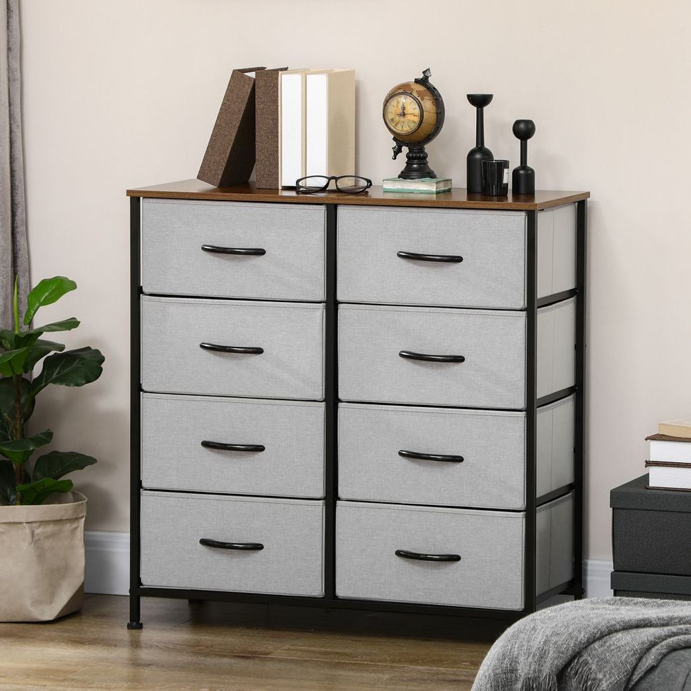 8 Drawer Fabric Chest of Drawers w/ Wooden Top for Closet Hallway Grey