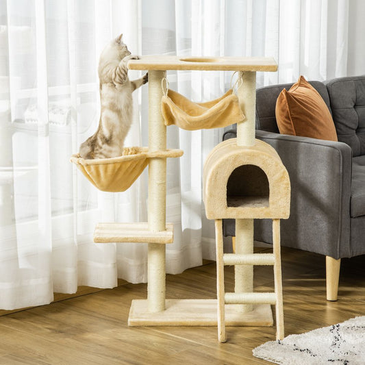 Cat Tree for Indoor Cats Scratching Post w/ Hammock House Bed Basket Pawhut