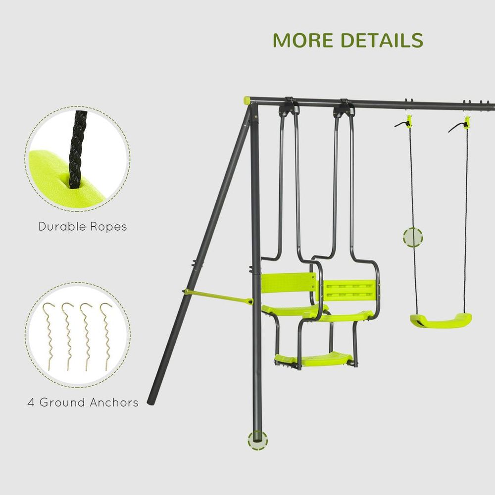 Outsunny Garden Swing Set with Double Swings, Glider, Swing Seats for Outdoor