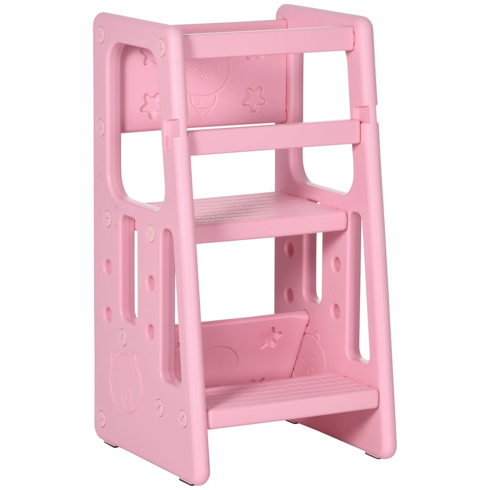 Kids Step Stool, Adjustable Standing Platform, Toddler Kitchen Stool - Pink