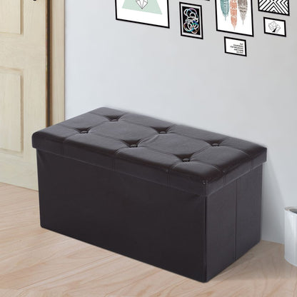 Folding Faux Leather Storage Cube Ottoman Bench Seat Brown