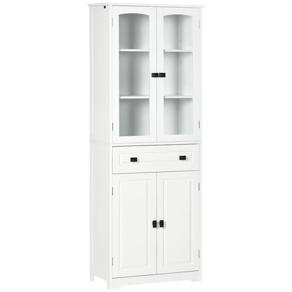 Kitchen Cupboard Storage Cabinet Adjustable Shelves, Glass Door, 160cm