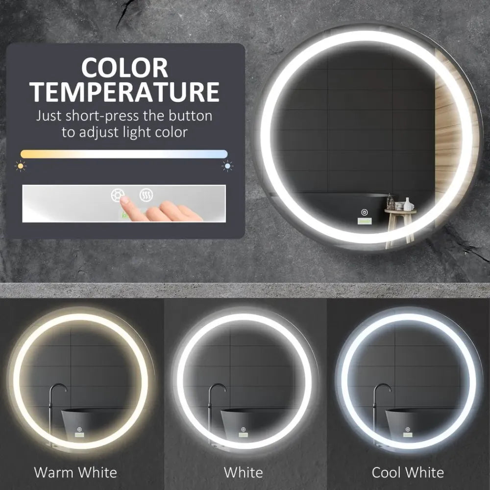 LED Smart Bathroom Mirror Wall Mounted Round Vanity Mirror w/ Lights, Black