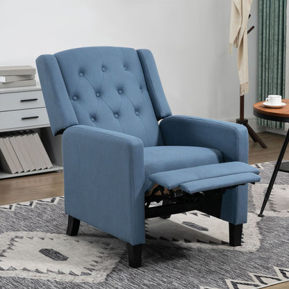 Button Tufted Microfibre Cloth Recliner Armchair for Living Room, Blue