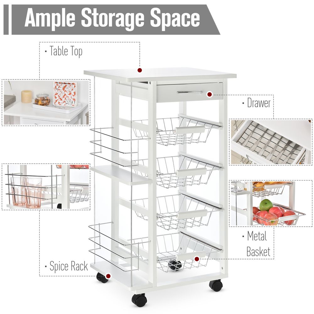 MDF Multifunction Kitchen Island Trolley White