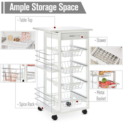 MDF Multifunction Kitchen Island Trolley White