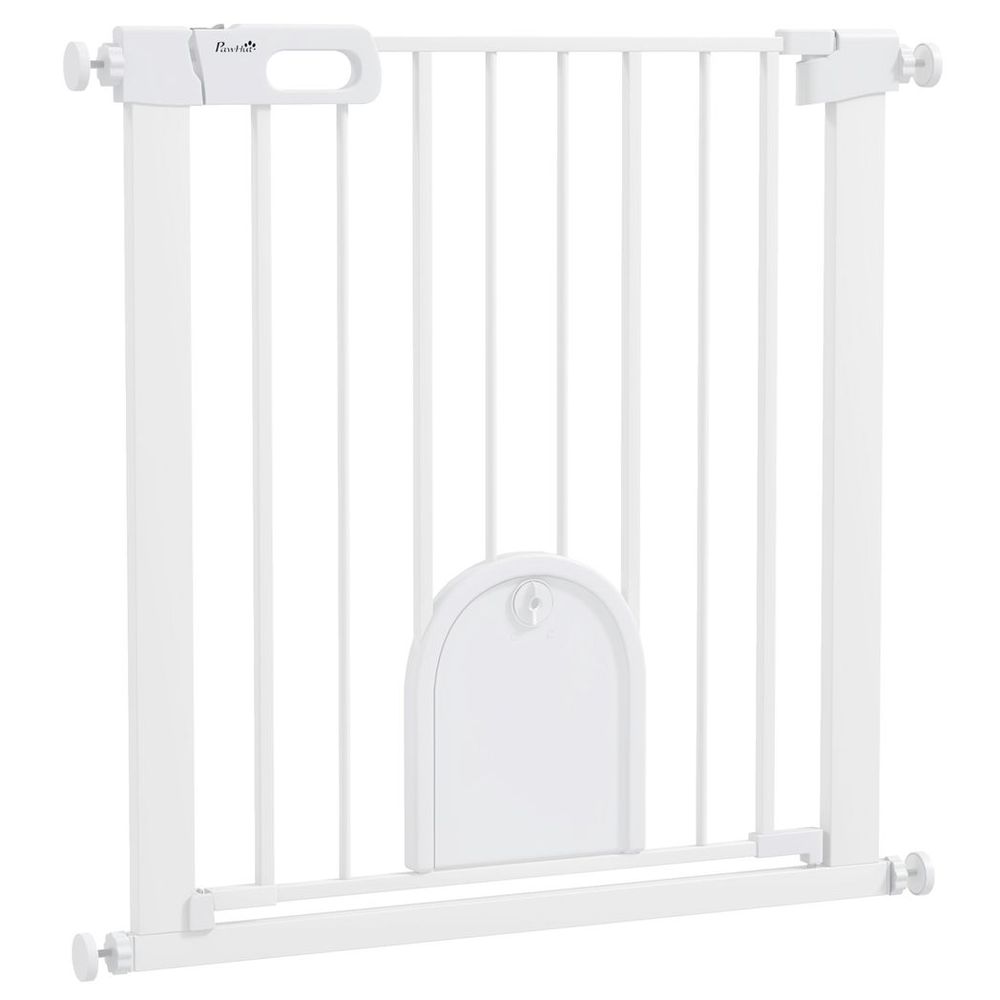 PawHut 75-82 cm Pet Safety Gate Pressure Fit Stair w/ Small Door Double Locking