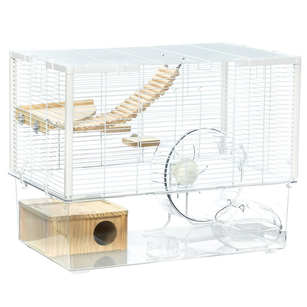 PawHut Hamster Cage, Gerbilarium Cage w/ Deep Bottom, Ramp, Exercise Wheel