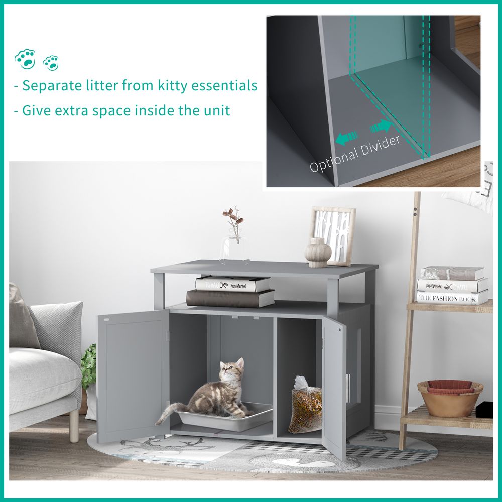 Wood Cat Litter Box Enclosure Furniture Adjustable Interior Wall Grey Pawhut