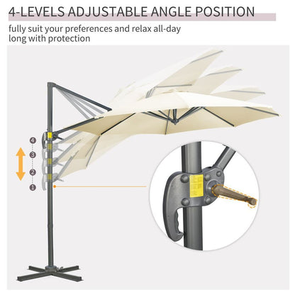 3 x 3(m) Cantilever Parasol Garden Umbrella with Cross Base White