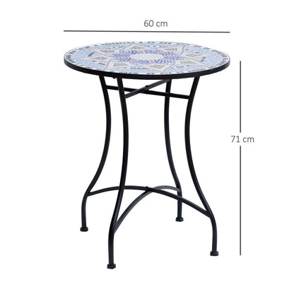 Garden Table, Mosaic Round Patio Side Table with 60cm Ceramic Top