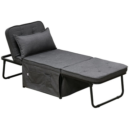 Folding Sleeper Chair Bed with Pillow and Side Pockets, Charcoal Grey