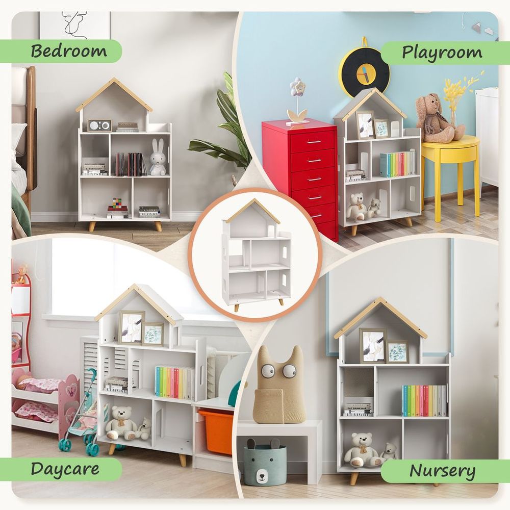 3 Tier Toy Storage Shelf with 6 Cubby for Playroom, Bedroom, White