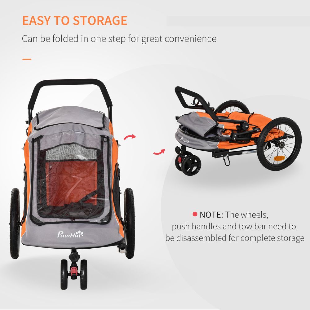 2-IN-1 Dog Bike Trailer Pet Carrier Stroller Reflector 140 x 71 x 105cm Pawhut