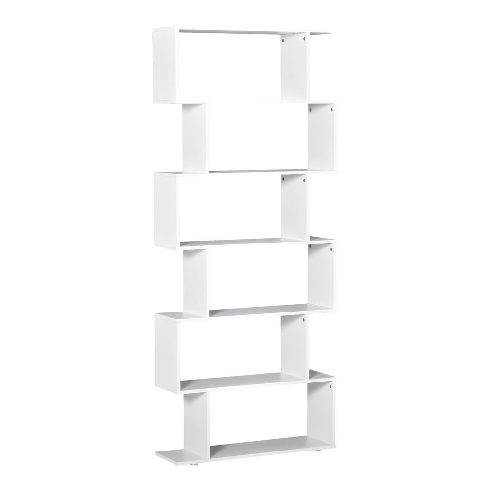 Wooden S Shape Bookcase Storage Display 6 Shelves Room Divider Cabinet-White