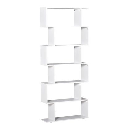 Wooden S Shape Bookcase Storage Display 6 Shelves Room Divider Cabinet-White