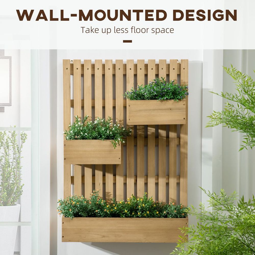 Outsunny Wooden Garden Planters with Trellis Wall-mounted Raised Garden Bed