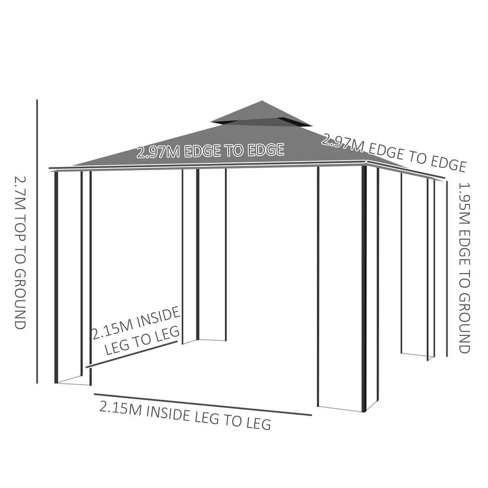 Outsunny 3 x 3(m) Patio Gazebo Canopy Garden Pavilion with 2 Tier Roof, Grey