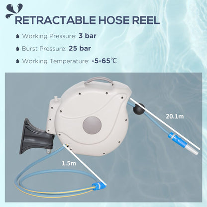 Retractable Hose Reel w/ Any Auto Slow Return Wall Mounted 20m+1.5m