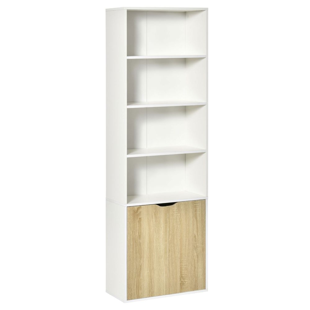 2 Door 4 Shelves Tall Bookcase Cupboard Display Unit White and Oak