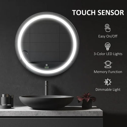 LED Smart Bathroom Mirror Wall Mounted Round Vanity Mirror w/ Lights, Black