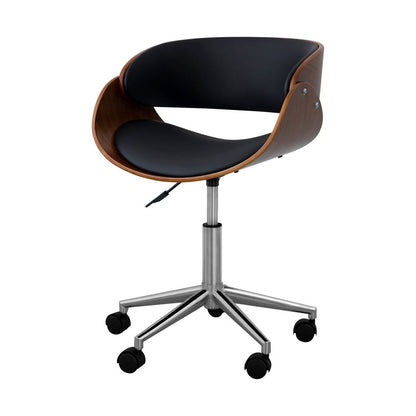 Padded Office Desk Chair, Swivel & Adjustable, Wood, Black/Brown