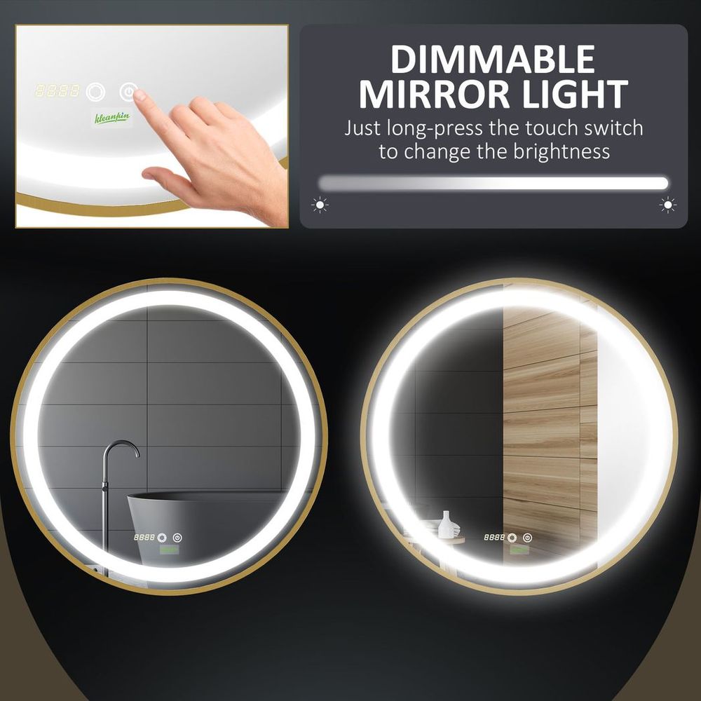 LED Bathroom Mirror Wall Mounted Round Vanity Mirror w/ Lights, Time Display