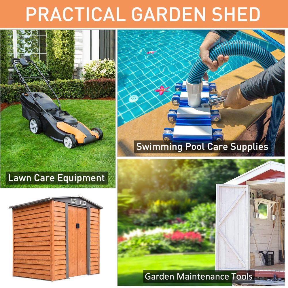 6x5ft Metal Garden Shed House  Gardening Tool Storage Brown 193Lx152Wx203Hcm