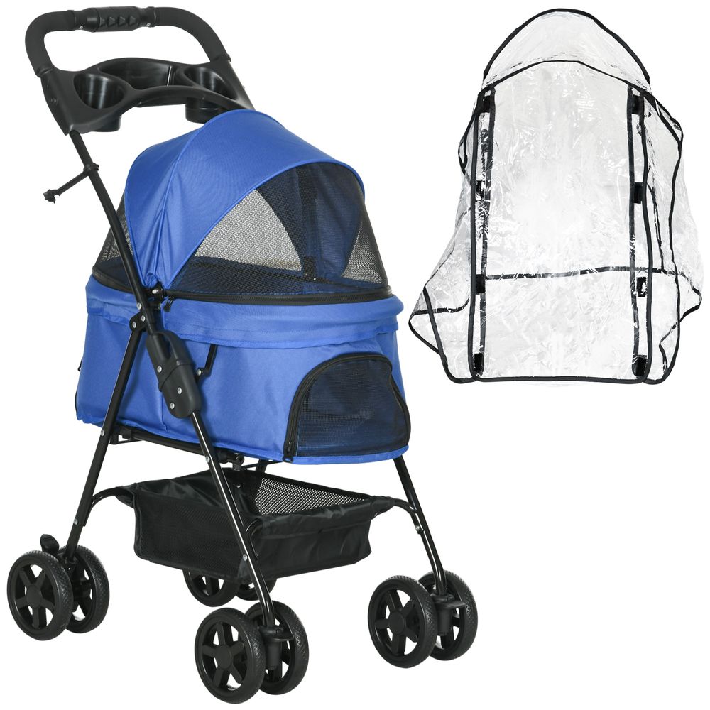 PawHut Dog Stroller with Rain Cover EVA Wheels Brake Basket Adjustable Canopy