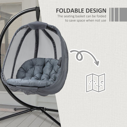 Folding Hanging Egg Chair w/ Cushion and Stand Grey - Patio Garden Furniture