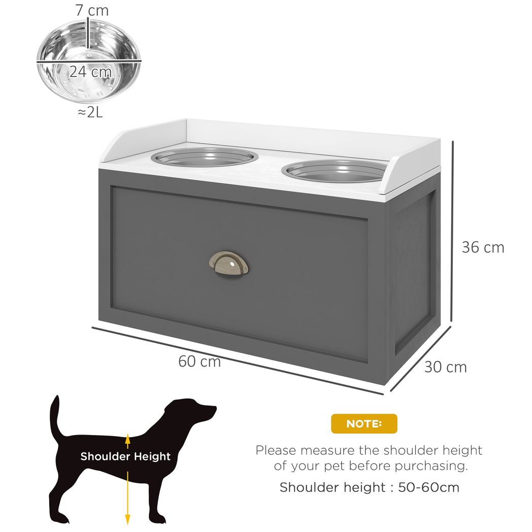 PawHut Stainless Steel Raised Dog Bowl with 21L Storage Drawer, for Large Dogs