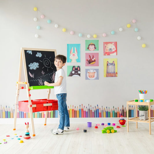 Kids Easel Chalkboard Blackboard Whiteboard Adjust Height TK-FB028R