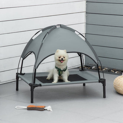 76 cm Elevated Dog Bed Cooling Raised Pet Cot UV Protection Canopy Grey Pawhut