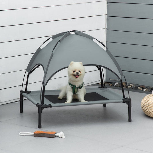 76 cm Elevated Dog Bed Cooling Raised Pet Cot UV Protection Canopy Grey Pawhut