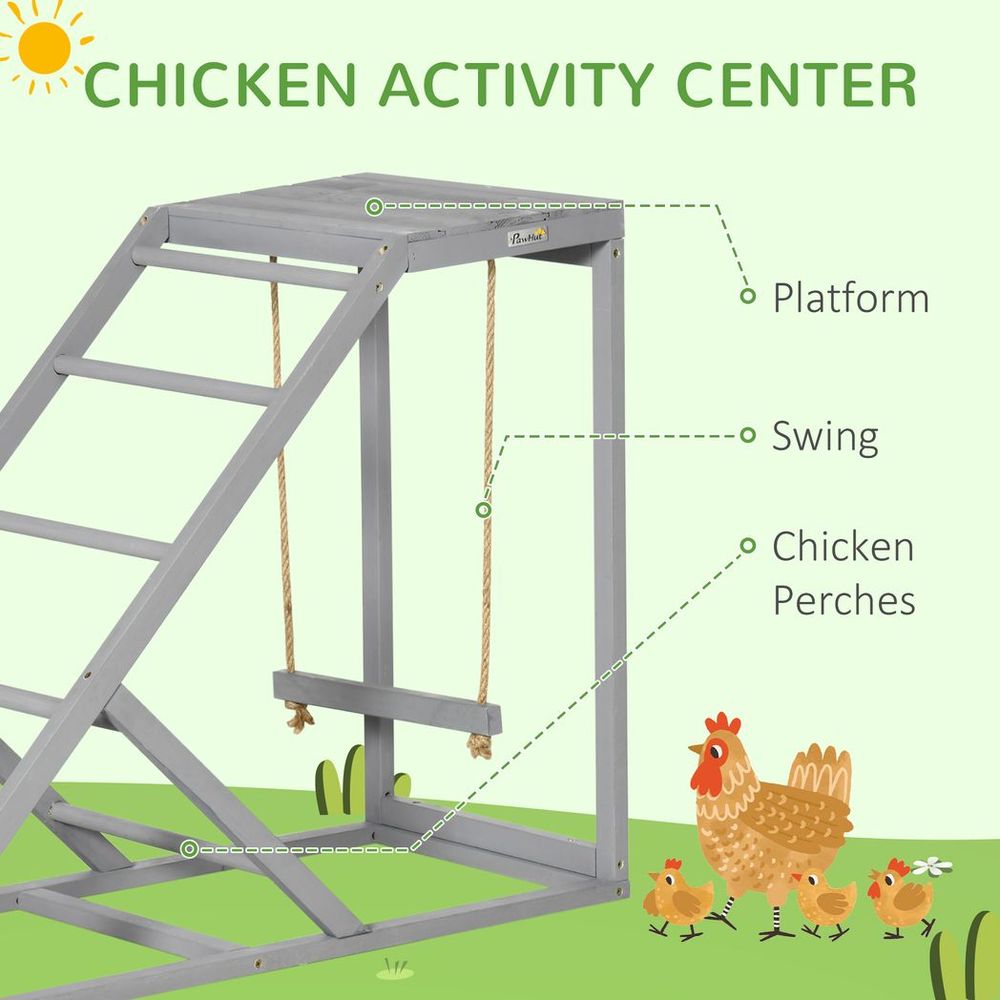 PawHut Chicken Coop Toy with Swing, Ladder, Platform for 2 Chickens, Hens, Grey