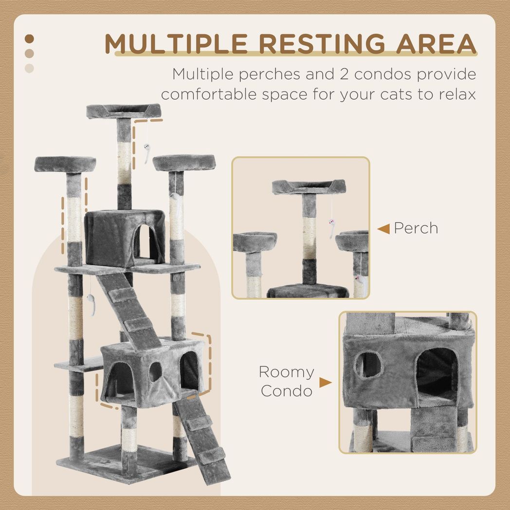 PawHut Cat Tree Scratcher Activity Centre, Condo Scratching Post Toy Bed